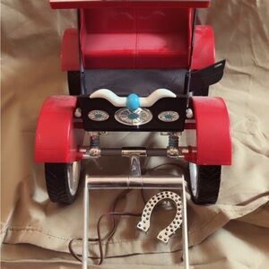 Red Kids Pull Wagon with Decorative Horn Accent